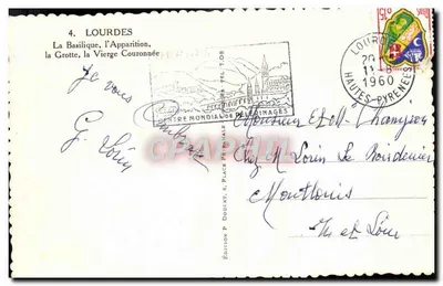 Lourdes — Grotta, Niewiasta Złotokorona — Wydawnictwo P. Doucet, 8, Place des Pèlerinages — Rewers