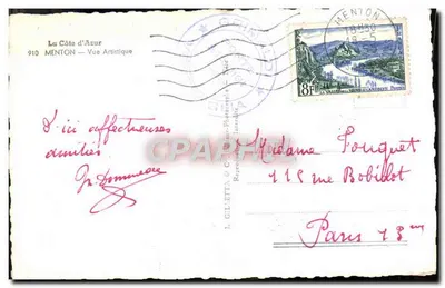 Menton — Vista Artística — L. Giletta, 910 Menton — Verso