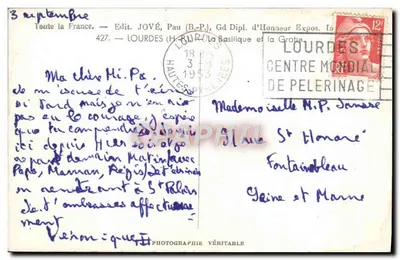 Lourdes — Bazylika i Góra — Wyd. JOVÉ, Pau (B.P.) — Rewers