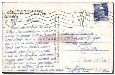 O velho porto e Nossa Senhora da Guarda — Marselha — Edições d'Art Yvon, série e Cité — Verso
