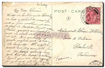 Kwatera Królewska, Londyn — widok budynku z kominkiem i flagą — wydawca P.P. & P.C.E. Croydon — Rewers
