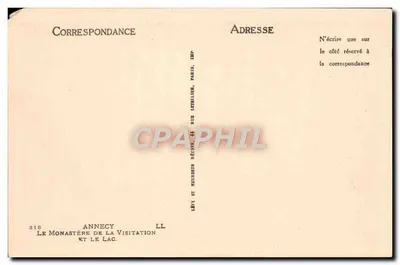 Annecy — O mosteiro da Visitação e o lago — editor LL, n° 318 — Verso