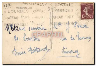 Lourdes — Bazylika i Zamek Fort — Wydawnictwo Grands Magasins de Lourdes, nr 34 — Rewers