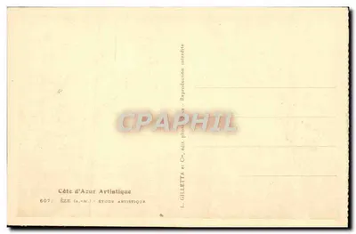 Éze (A.-W.) — Panoramiczny widok wsi i zamku — L. Gilletta & Cie, Studium Artystyczne, nr 607 — Rewers
