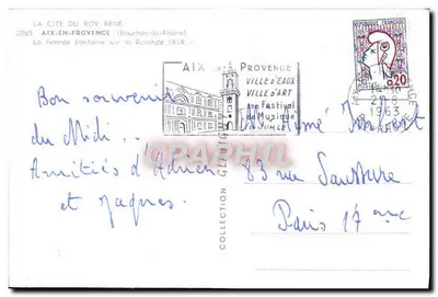 A Grande Fontaine sobre a Rotonda — Aix-en-Provence — Bilhete postal antigo n°2085 — Verso