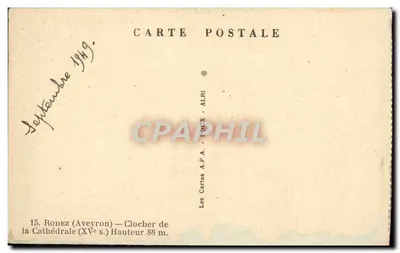 Rodez — Wieża katedry (XV wiek) — Kartki A.P.A. - ALBI — Rewers