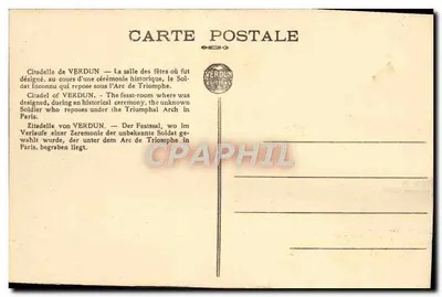 Citadela de Verdun — Sala das Festas onde foi eleito o Soldado Desconhecido — Éditions Verdun — Verso