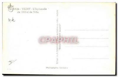 Vichy - A Esplanada do Hotel de Ville — Edição « LA CIGOGNE » — Verso