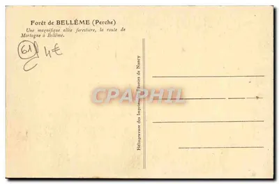 Floresta de Bellême — Avenida florestal — Héliogravure das Imprentas Reunidas de Nancy — Verso