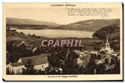 Bilhete postal antigo L'Auvergne Poetique O Lago E A Vila De Aydat