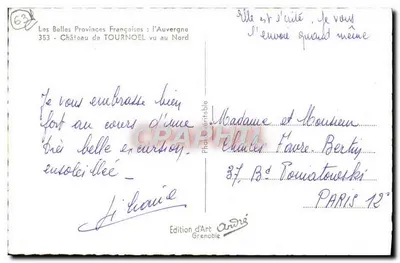 Zamek Tournœil — Auvergne — Wydawnictwo Art André, Grenoble — Rewers