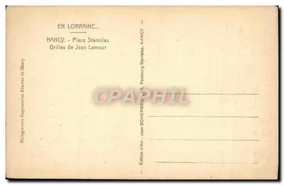 Nancy - Plac Stanisława — Krótkie ogrodzenia Jean Lamour — Wydawnictwo Sztuki, Nancy — Rewers