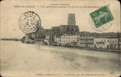 Ponte de São Esprito — Vista geral durante a enchente do dia 12 de dezembro de 1915 — Le Gard Illustré, Lang filho mais velho, fot.-edit Montélimar-Pont St-Esprit