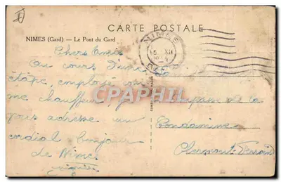 O Ponte do Gard — Nîmes (Gard) — editor Combles & Macon — Verso