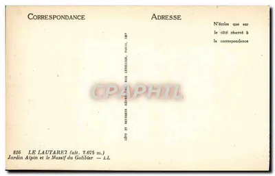 Le Lautaret — Jardim Alpino e o Maciço do Galibier — Imp. Levrain Réunis, Paris — Verso