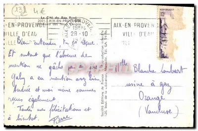 Fontaine des Neuf Canons — Aix-en-Provence — Société Éditions de la Libération — Rewers