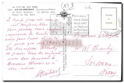 Aix-en-Provence — Widok na Cours Mirabeau z figurą króla René — Société Éditions de France — Rewers