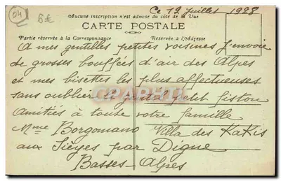 Digne-les-Bains (B.-A.) — Widok panoramiczny — Le Cheval Blanc, Pic de Couars i Barre des Dourbes — Foto Vial, Digne — Rewers