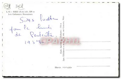 Kolumny rzymskie — Riez (B.A.) alt. 520 m — Éditions de M. Tabacès, Nice — Rewers