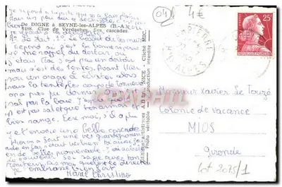 Nowoczesna pocztówka Digne do Seyne-les-Alpes, Clue de Verdaches, jej wodospady — Rewers