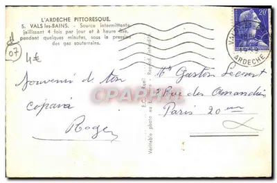Vals-les-Bains — Fontanna przerywana — E.C. Ruell, nr 5 — Rewers