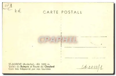 Vale do Bompas e Estrada do Cheylard — ST-AGRÈVE (Ardèche) — Alt. 1050 m. — editor COMIÈRE MAÇON — Verso