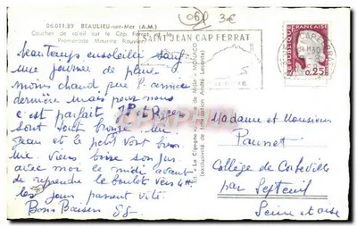 Zachód słońca nad Cap Ferrat — Saint-Jean-Cap-Ferrat — Wyd. La Cigogne de Millo — Rewers