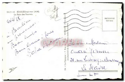 La Cigogne — Widok portu i wielkiego hotelu w Beaulieu-sur-Mer — wyd. La Cigogne, Monaco — Rewers