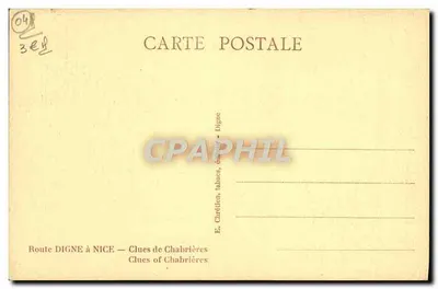 Clues de Chabrières — Estrada de Digne para Nice — Editor E. Chrétien, talavas, editor - Digne — Verso