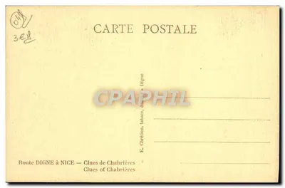 Clues de Chabrières — Digne — Wydawca E. Chrétien, tabacs, wydawca - Digne — Rewers