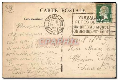 Versailles — Le Grand Trianon — Chambre à coucher de Napoléon Ier — éditeur G.D. — Verso
