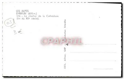 Embrun — El campanario de la Catedral (fin del siglo XII) — ABEIL, editor, GAP — Reverso