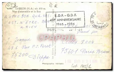 Embrun (H.A.) — Visão geral e o Roc — Les Éditions 'MAR' - N° 4.593 — Verso
