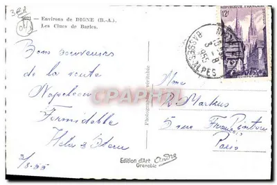 Les Clues de Barles — Arredores de Digne (B.-A.) — Edição de Arte André, Grenoble — Verso