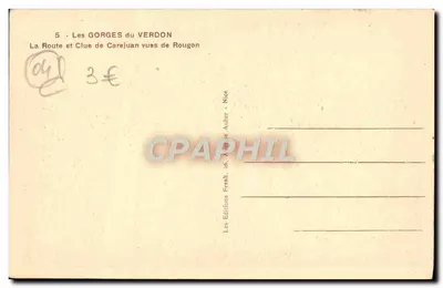 Góry Verdon — Widok drogi i przełęczu Carejuan — Wydawnictwo Frank, 26, Avenue Auber, Nice — Rewers