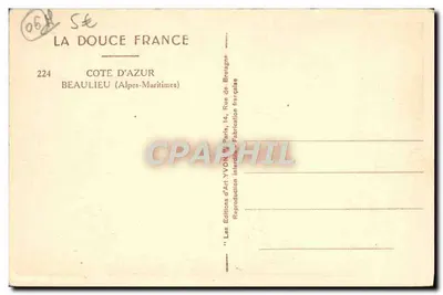 Beaulieu — Widok na morze — Les Editions d'Art YVON, n°224 — Rewers