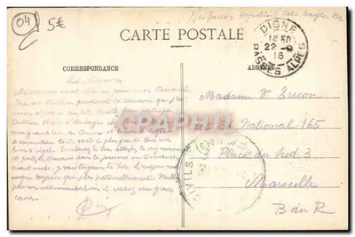 Digne - Le Cousson — widok z szczytu skał z kaplicą — Wydawca: J. Martin & Cie, Digne — Rewers