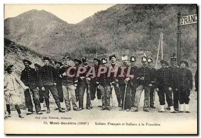Soldats Français et Italiens à la Frontière — Mont-Genèvre (1869) — Imp. pap. Francon, Briançon