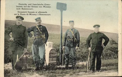 Douaniers français et allemands sur la Route de Mousey à Remoncourt — éditeur H. D. No. 29