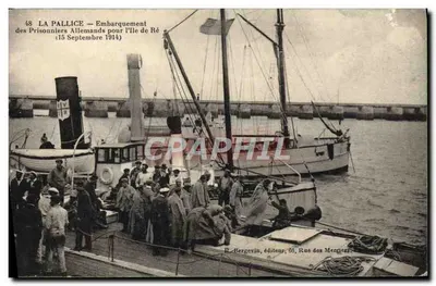 La Pallice — Embarque dos Prisioneiros Alemães para a Ilha de Ré (15 Setembro 1914) — R. Hergevin, editor, 60, Rue des Mergiers