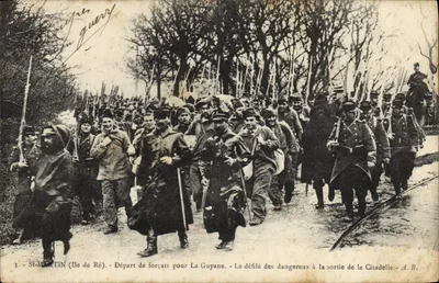 Saint-Martin (Ilha de Ré) — Partida de presos para a Guiana — O desfile dos perigosos ao sair da Cidadela — A. B.