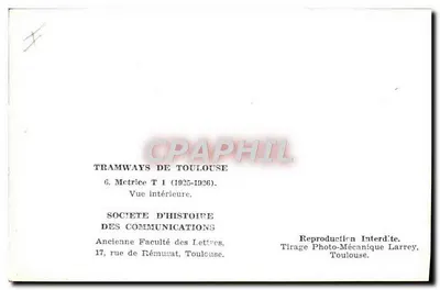 Tramwaje z Tuluzy — 6. Mctrice T 1 (1925-1926) — Widok wewnętrzny — Towarzystwo Historii Komunikacji — Rewers