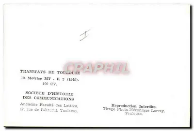 Tramwaj w Tuluzie — Motrice MT-K 2 (1946) — Société d'Histoire des Communications — Rewers
