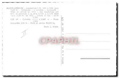 Alzacja-Lotarynia — Lokomotywy S 12, 1308 — Foto L. Vilain, Wydanie «La Vie du Rail» Nr 179 — Rewers