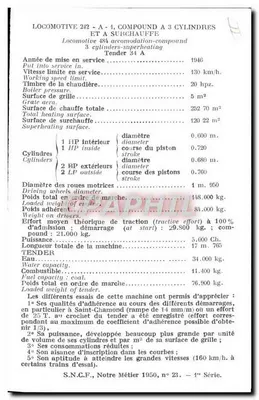 Locomotora 242 A-1 a sobrecalentamiento — S.N.C.F. — 1ª serie — Reverso