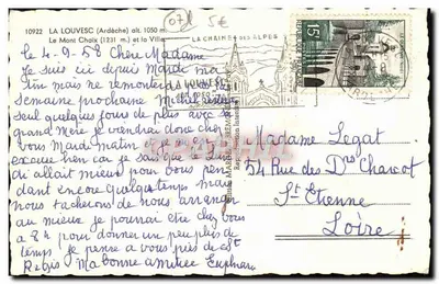La Louvesc (Ardèche) — vista panoramica con il Mont Chaix (1231 m) e la città — editore Lomiz, n° 10922 — Verso