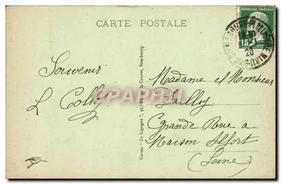 Strasbourg - Mosty na Rzecze i Kehl w oddali — wydawca Kart 'La Cigogne', n° 651 — Rewers