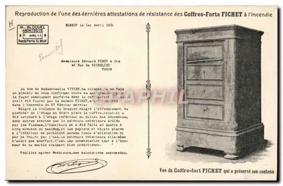 Elbeuf - Grand Incendie du 26 Février 1911 — Un Nouveau Succès pour les Coffres-Forts Fichet — Verso