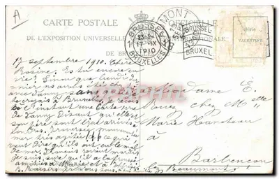 Incendio di edifici — Esposizione Universale di Bruxelles 1910 — Cartolina postale ufficiale serie Valentine — Verso