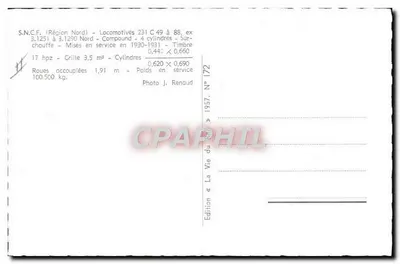 Locomotiva 231.C.50 — S.N.C.F. Região Norte — Edição La Vie du Rail, N° 172 — Verso